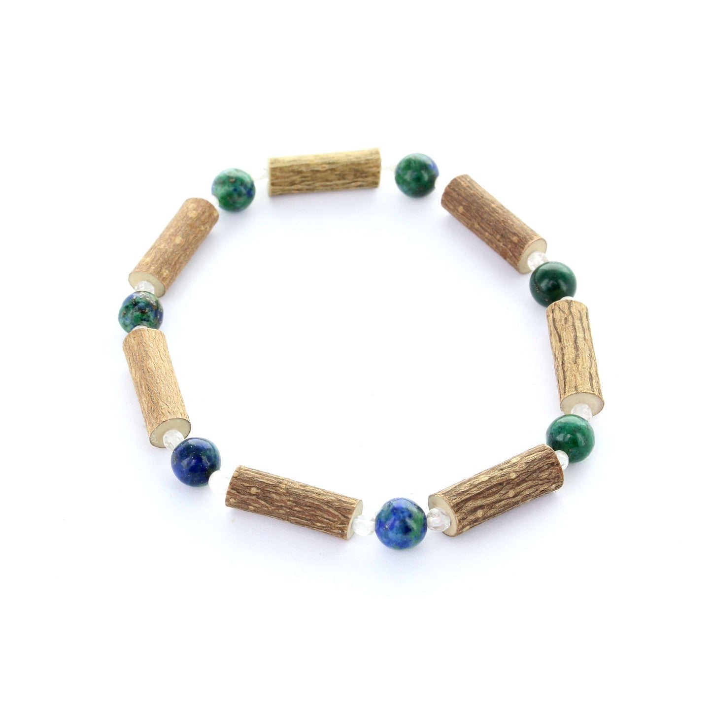 Bracelet Chrysocolle pour l' Équilibre Énergétique, en Noisetier et Cristal de Roche pour une Harmonie Totale