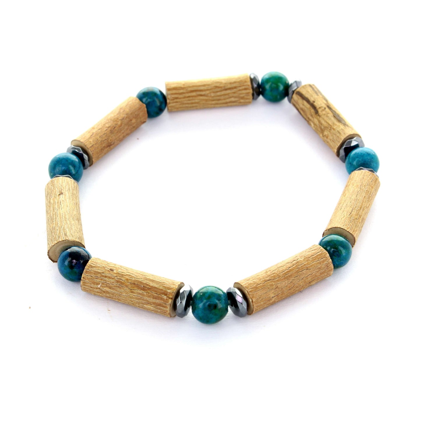 Bracelet Chrysocolle - Apaisement, Bienfaits Naturels avec Noisetier et Hématite