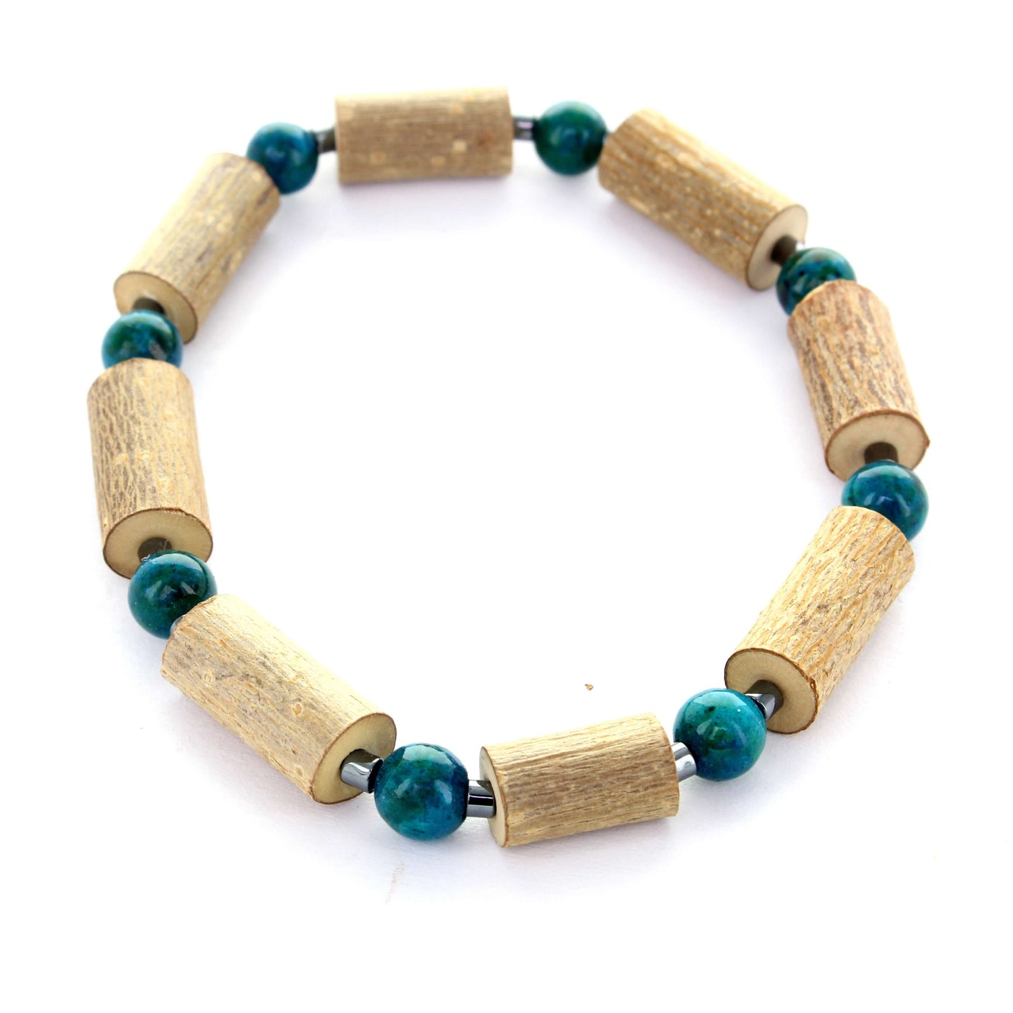 Bracelet Chrysocolle - Apaisement, Bienfaits Naturels avec Noisetier et Hématite