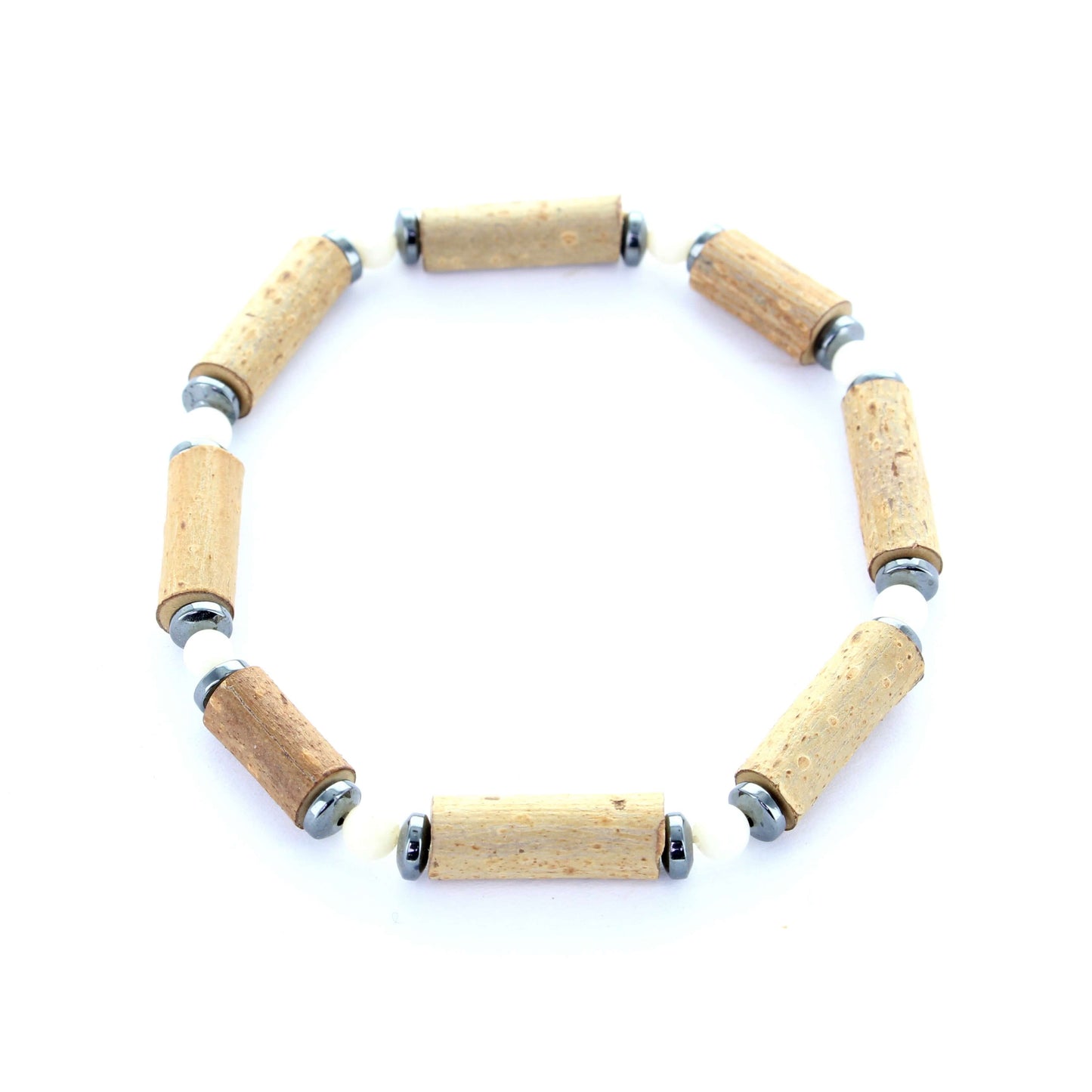 Bracelet Anti-Stress en Corail Blanc, Noisetier et Hématite pour la Santé et le Bien-être