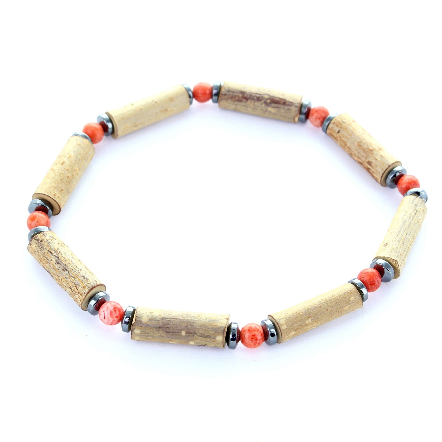 Bracelet Anti-Stress en Corail Blanc, Noisetier et Hématite pour la Santé et le Bien-être