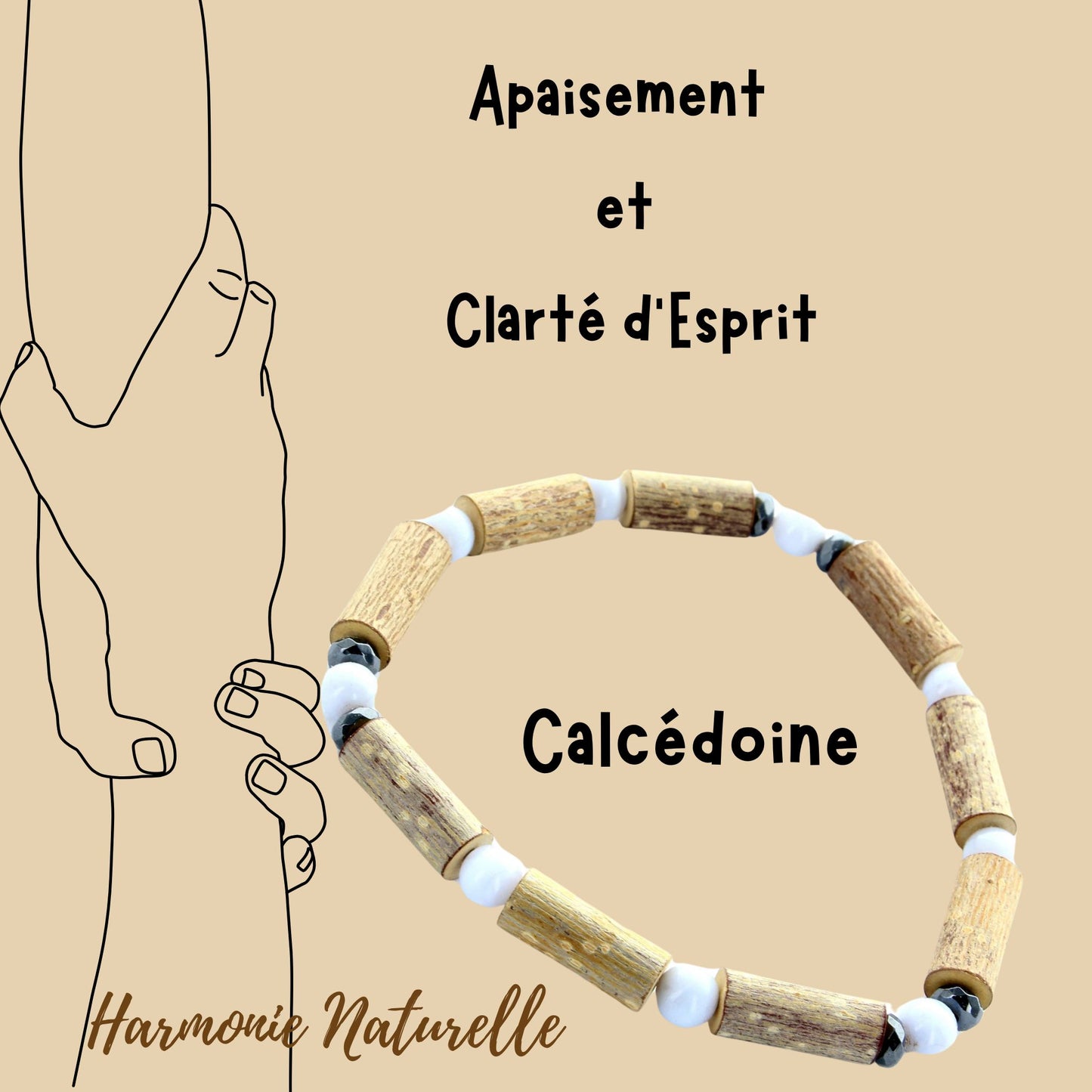 Bracelet Calcédoine pour l'Équilibre et l'Harmonie en Noisetier et Hématite