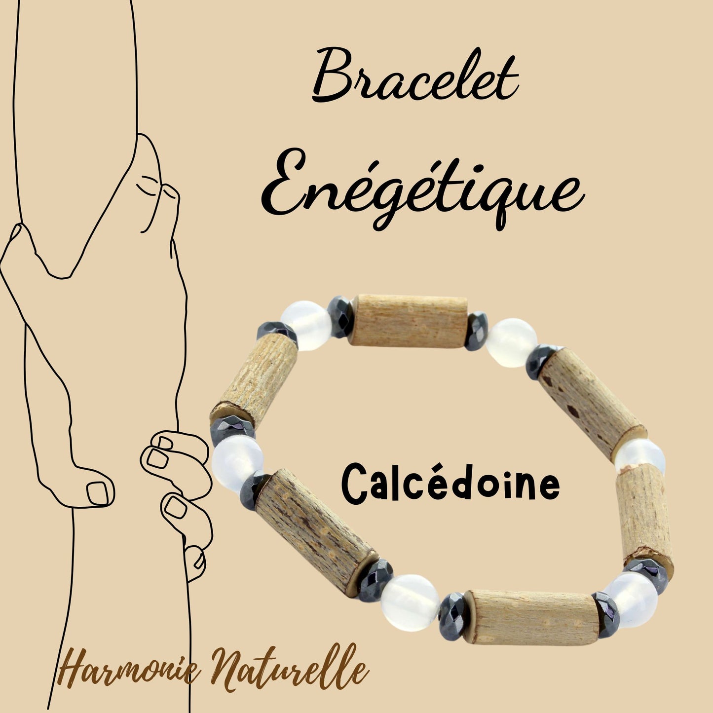 Bracelet Calcédoine pour l'Équilibre Naturel et le Bien-Être en Noisetier et Hématite