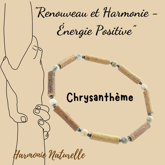 Bracelet en Pierre Chrysanthème pour l'Équilibre et la Protection Énergétique avec Hématite et Noisetier