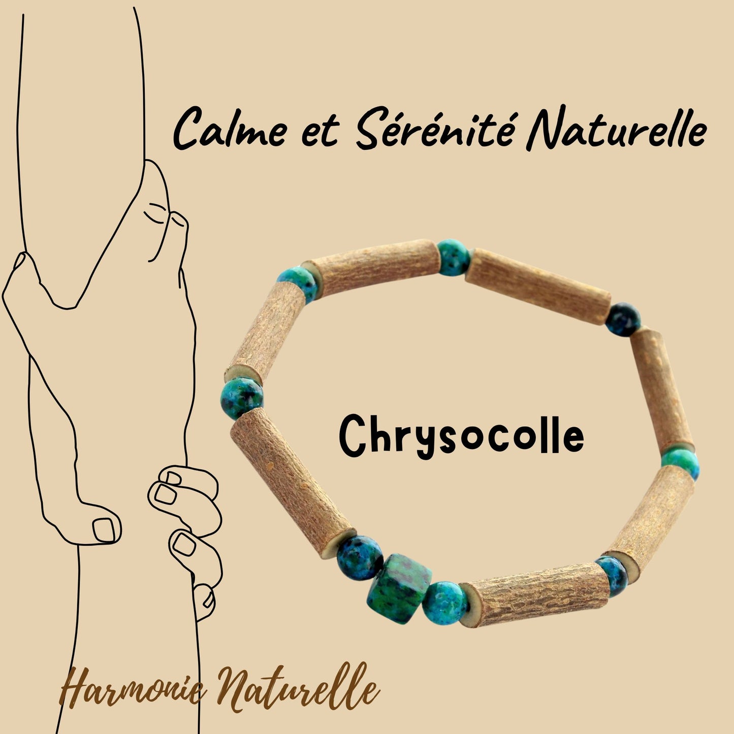 Bracelet Chrysocolle : Douceur, Équilibre - Noisetier pour Harmonie Naturelle