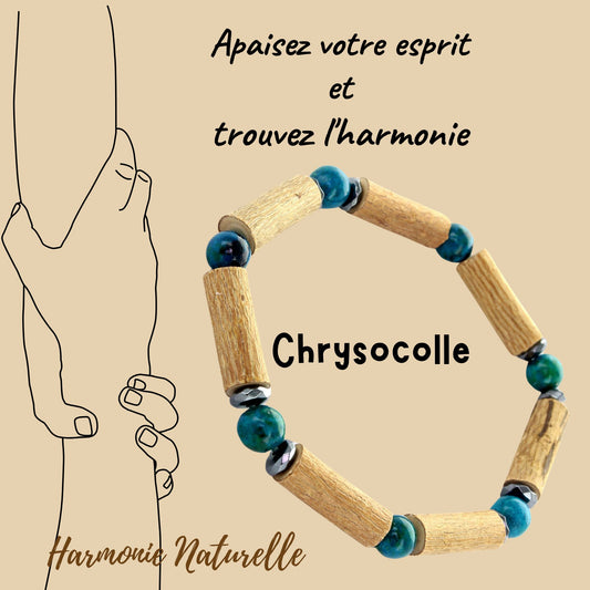 Bracelet Chrysocolle - Apaisement, Bienfaits Naturels avec Noisetier et Hématite