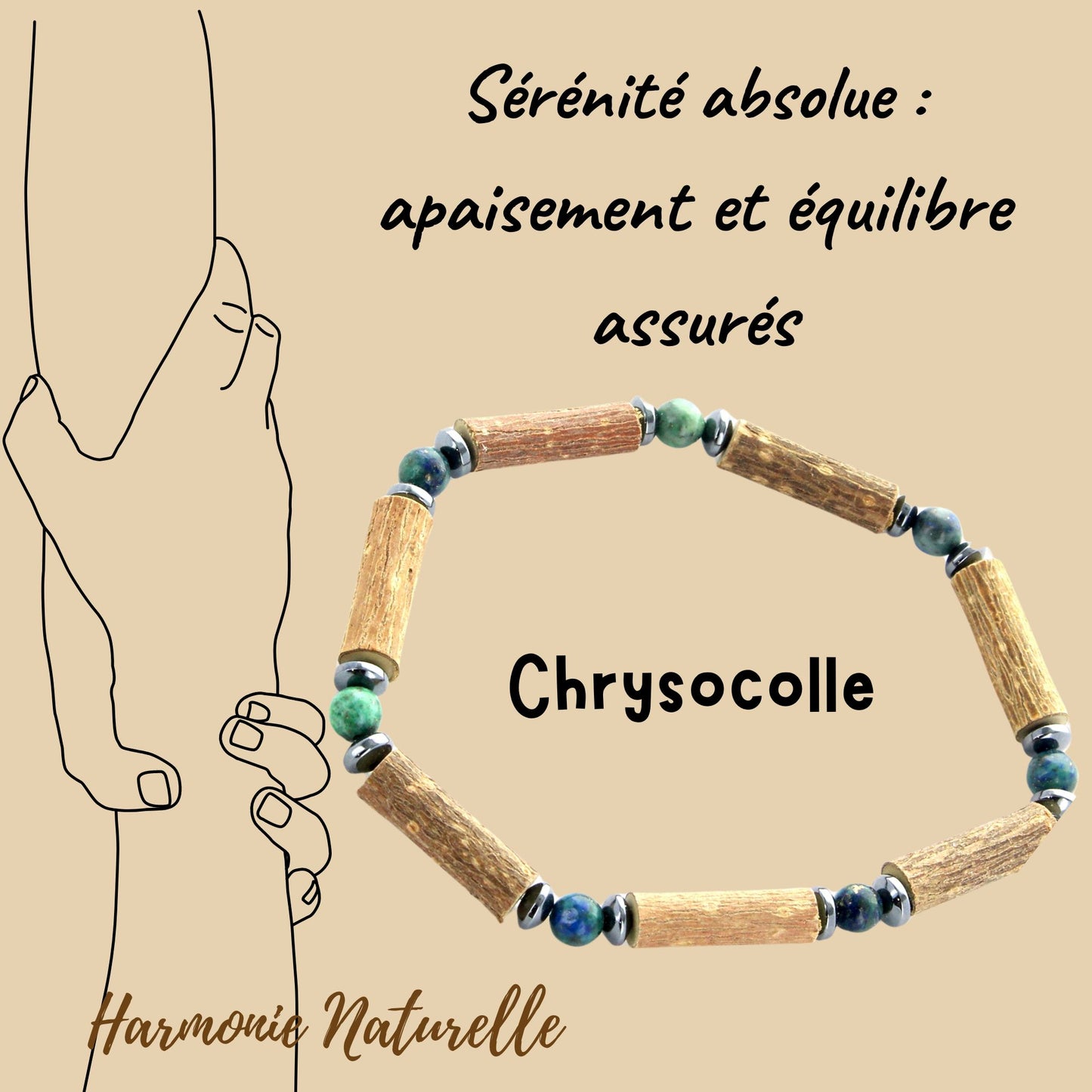 Bracelet Chrysocolle - Apaisement Assuré avec Noisetier et Hématite pour une Harmonie Naturelle