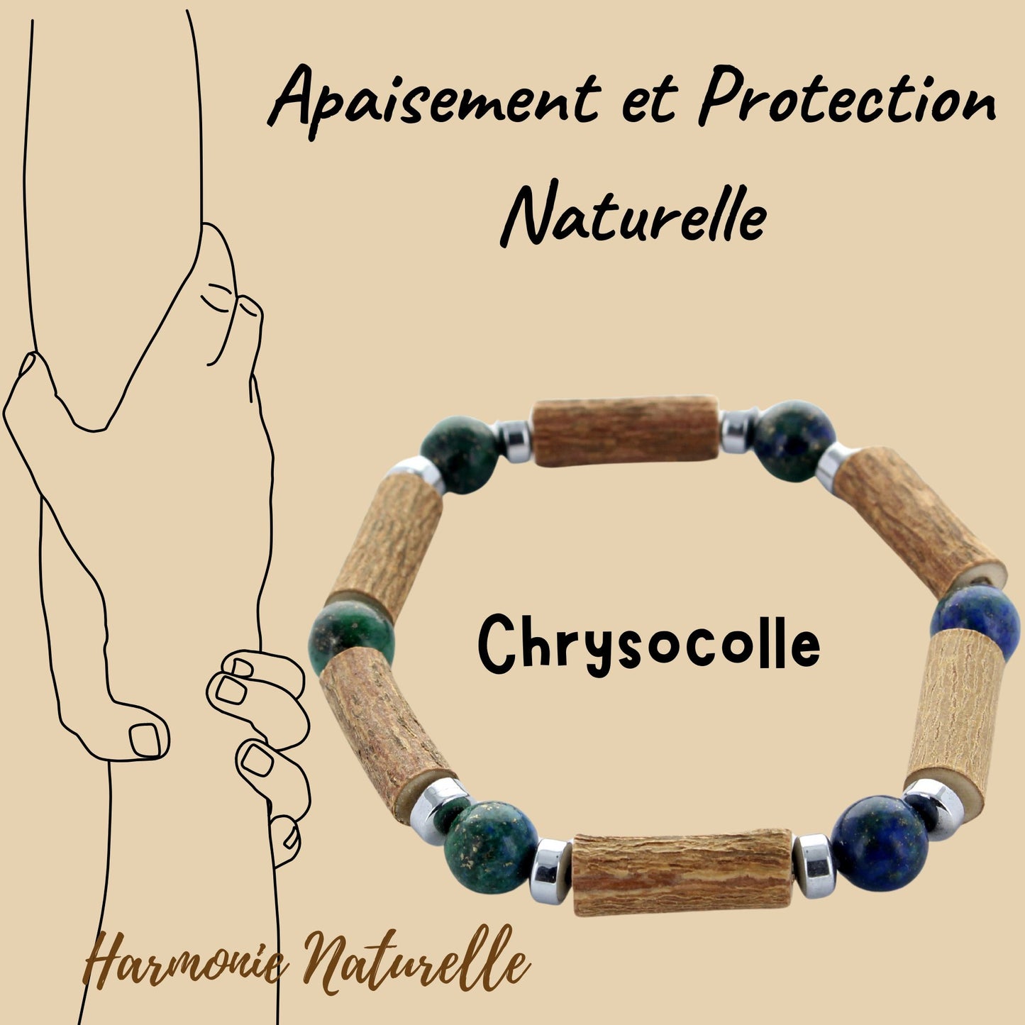 Bracelet Chrysocolle : Apaisement et Énergie Positive avec Noisetier et Hématite