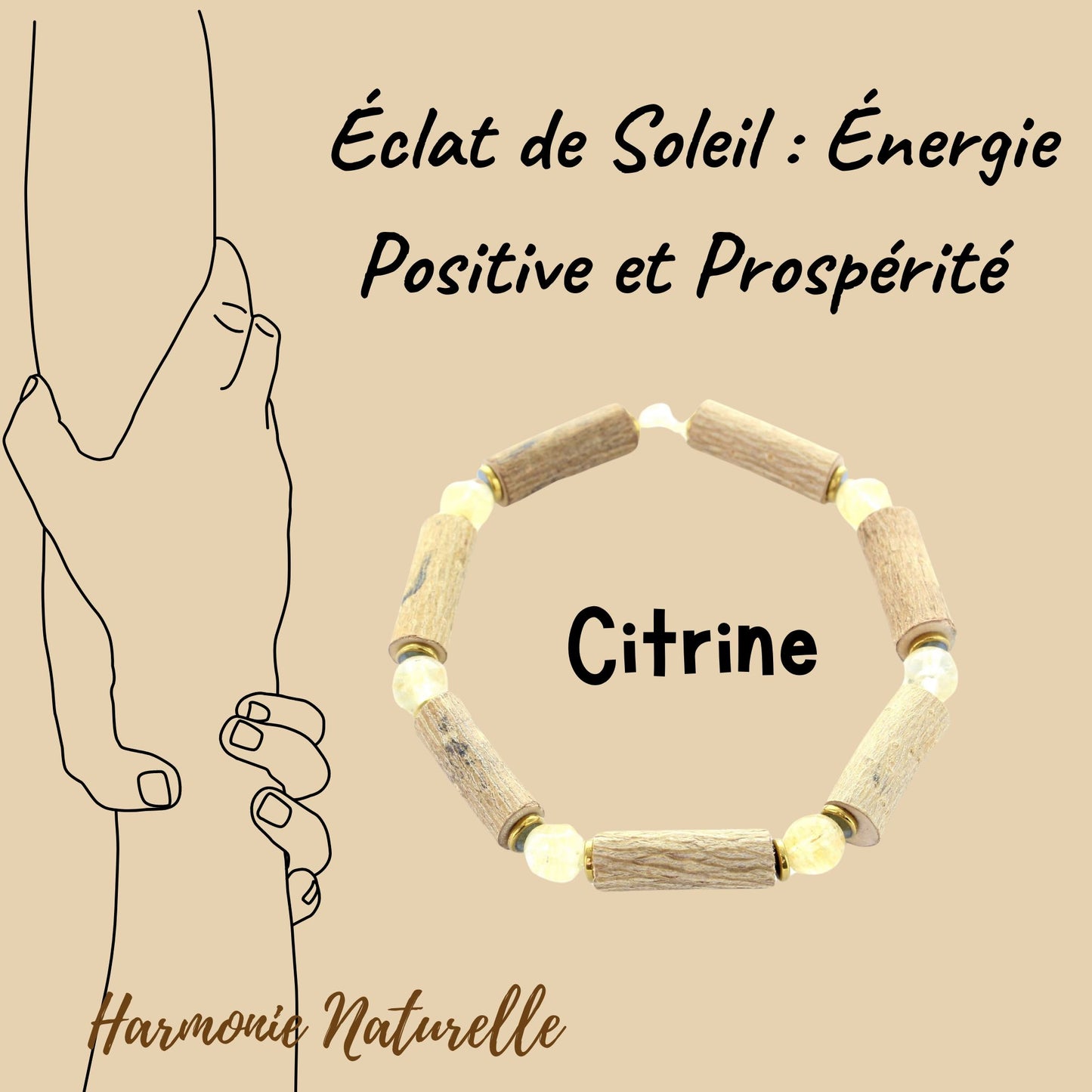 Bracelet Éclat de Citrine pour Énergie Renouvelée avec Noisetier et Hématite