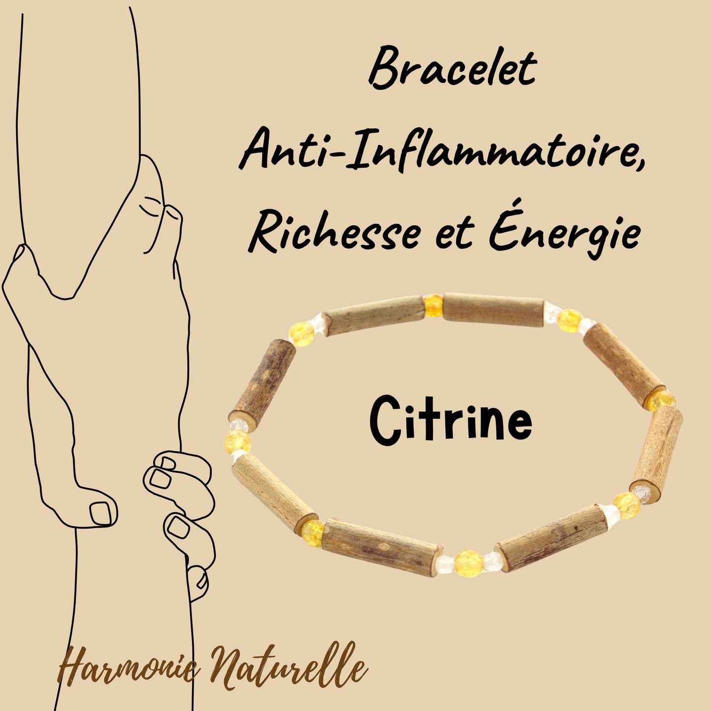 Bracelet Citrine - Confiance et Estime de Soi - Noisetier et Cristal de Roche