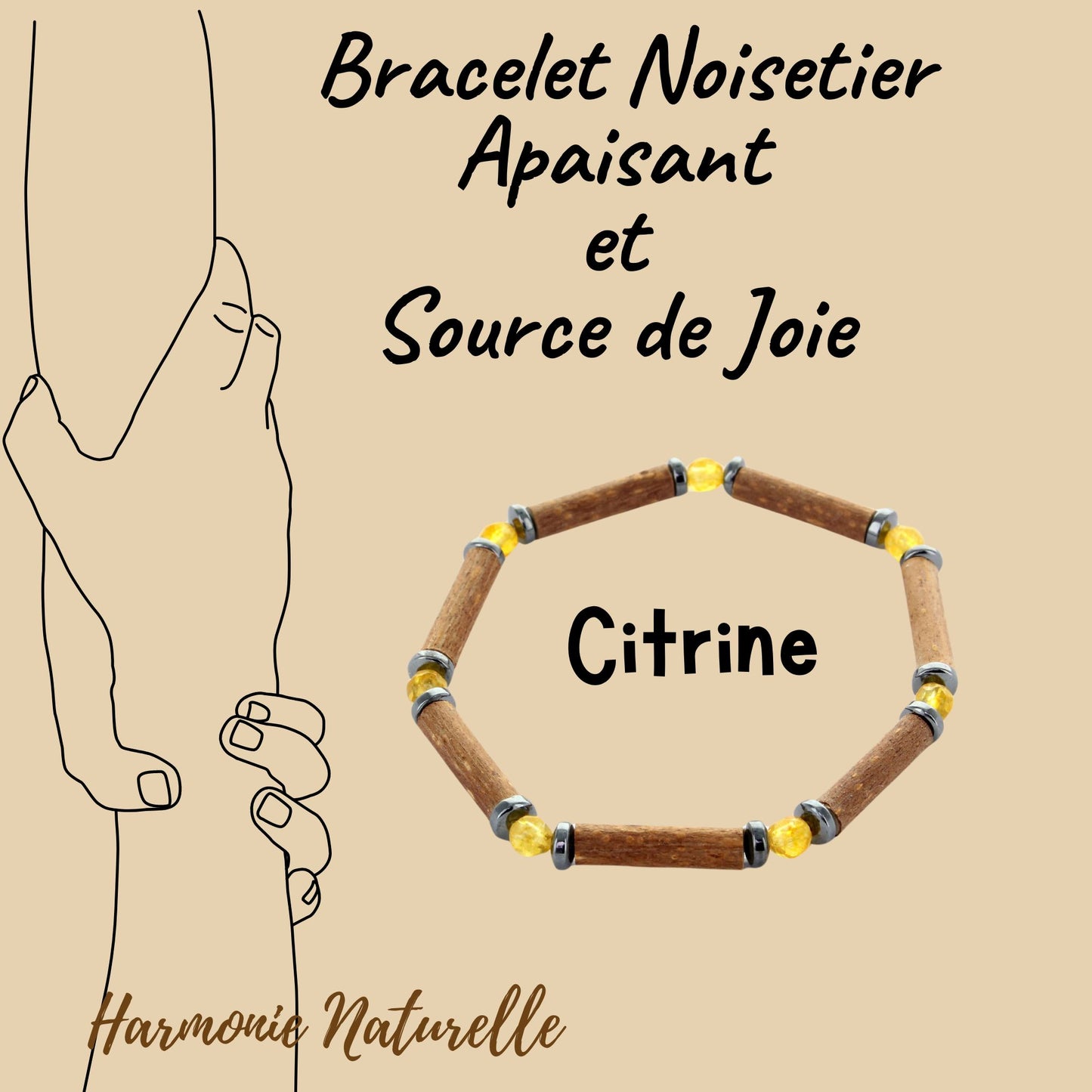 Bracelet Citrine - Richesse, Vitalité et Protection avec Noisetier et Hématite