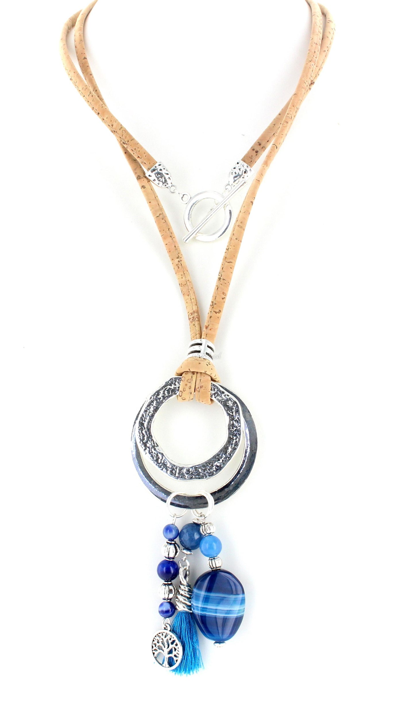 Collier en liège | pierre Agate bleue | Modèle 12