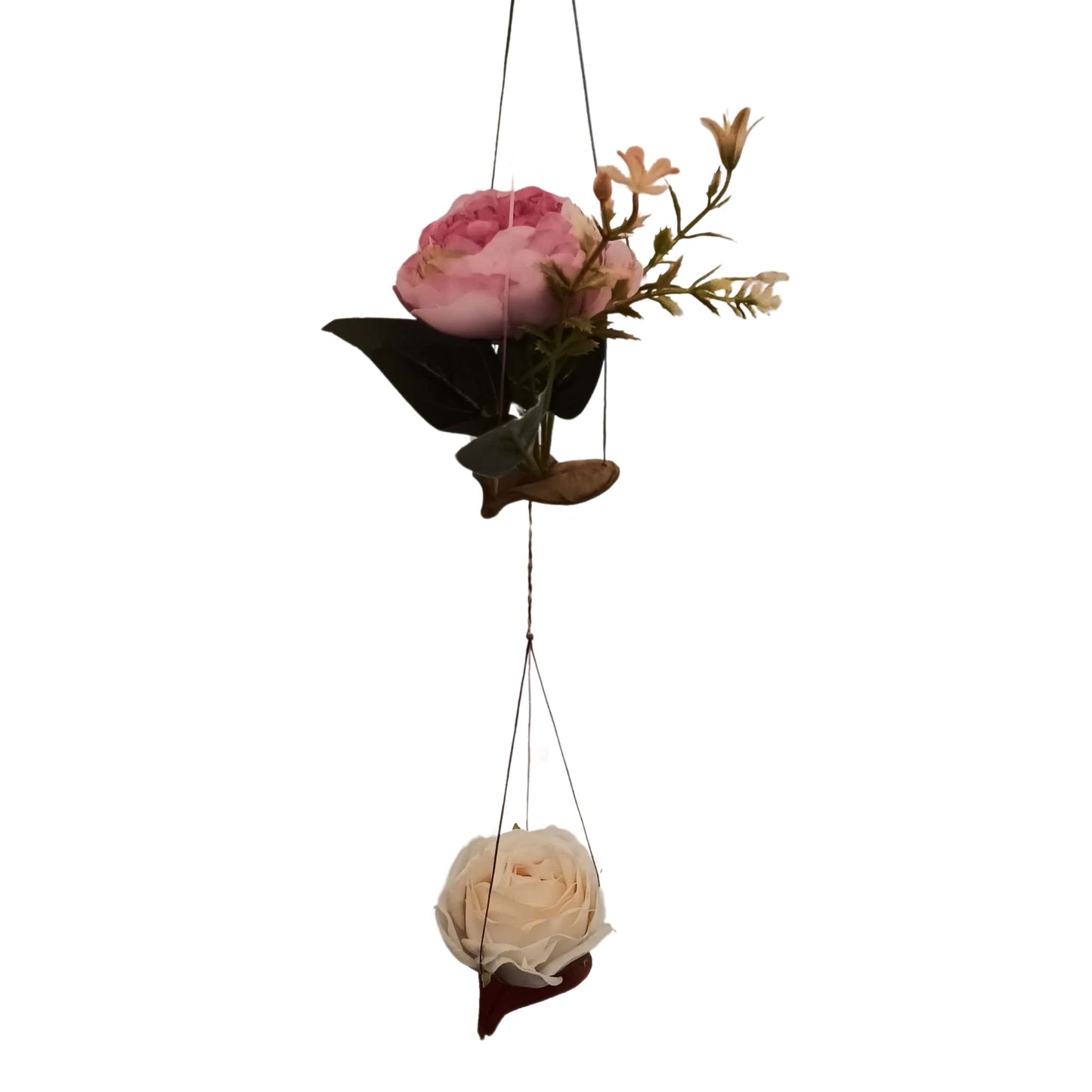Jardin Suspendu, Fleurs en Soie sur Feuilles de Jacaranda - Rose et Pivoine sans Entretien
