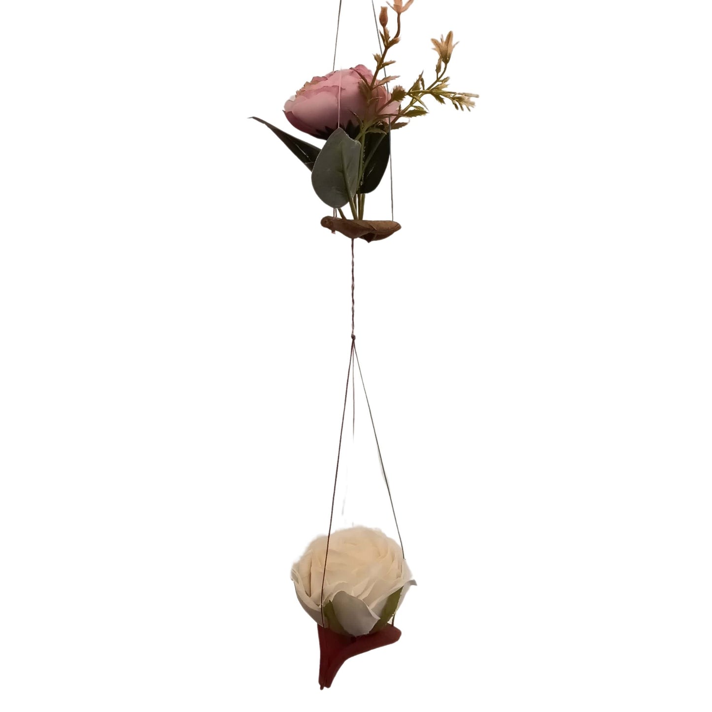 Jardin Suspendu, Fleurs en Soie sur Feuilles de Jacaranda - Rose et Pivoine sans Entretien