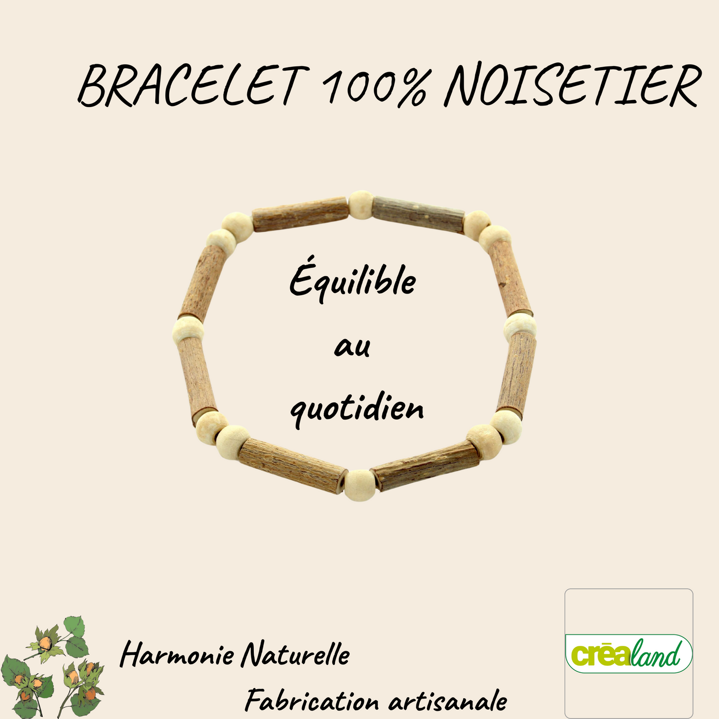 Bracelet 100% noisetier - harmonie et bien-être naturel