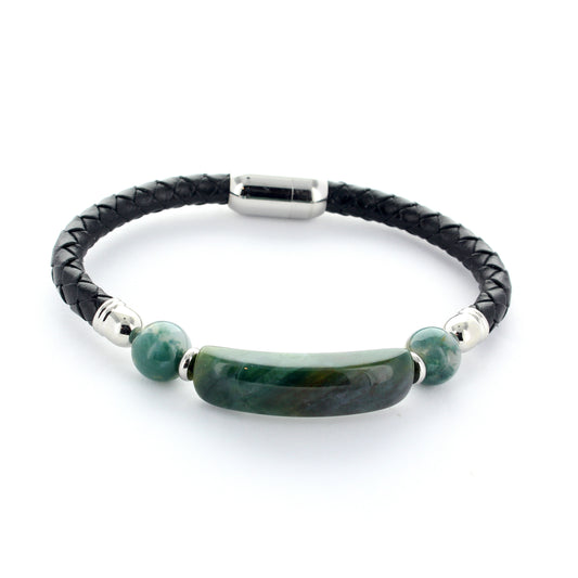 Bracelet en cuir et pierre agate verte modèle 13