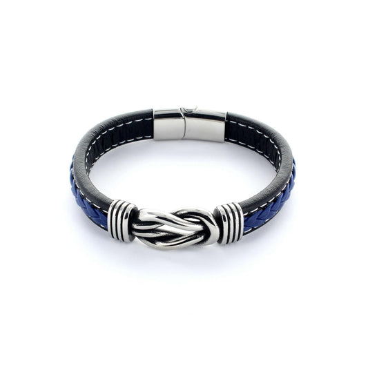 Bracelet en cuir noir et bleu modèle 21/B