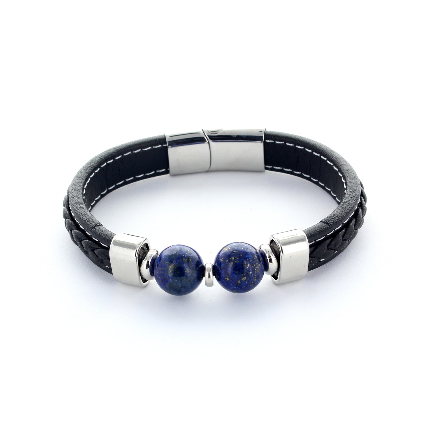 Bracelet en cuir et deux pierres lapis lazuli modèle 5