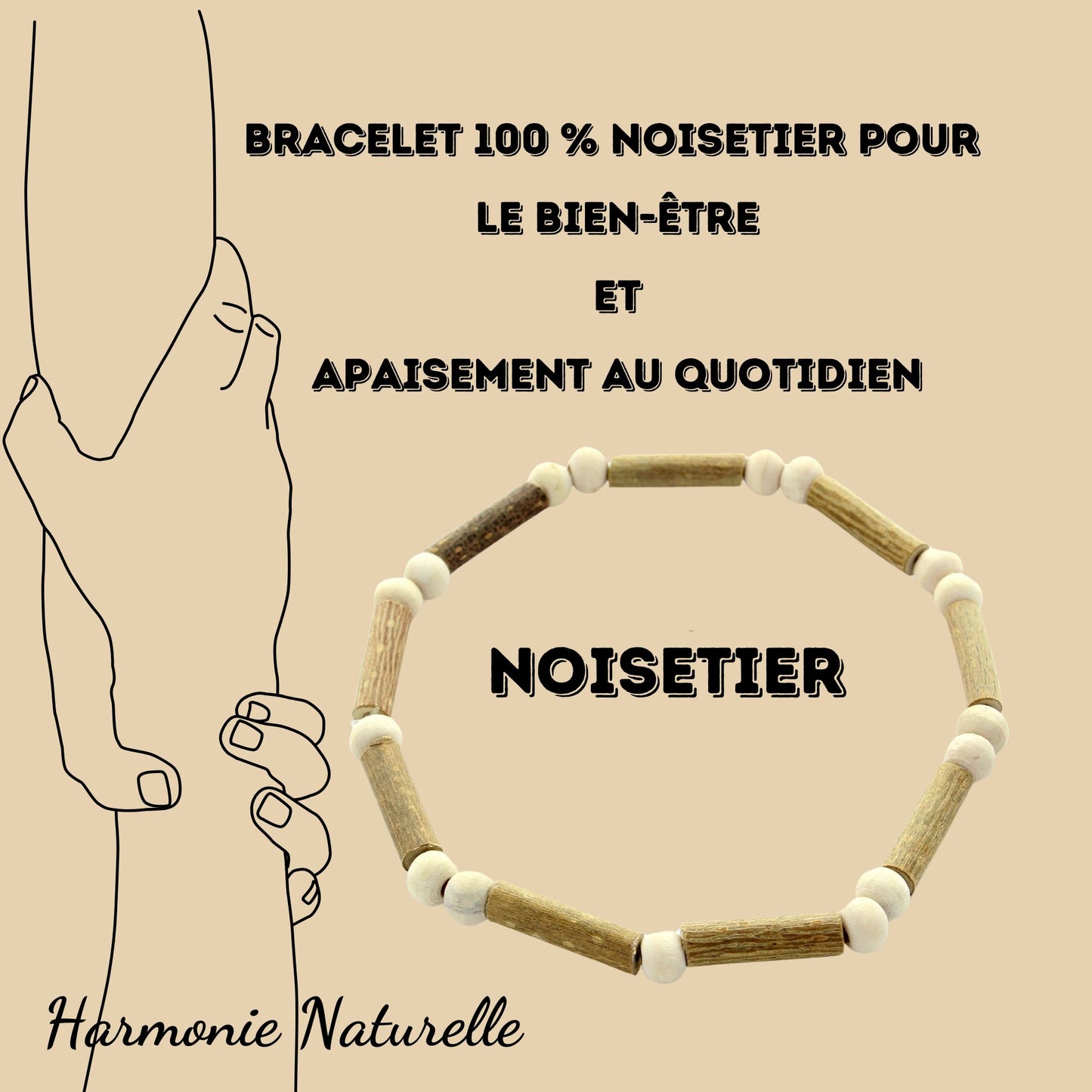 Bracelet 100% noisetier - harmonie et bien-être naturel