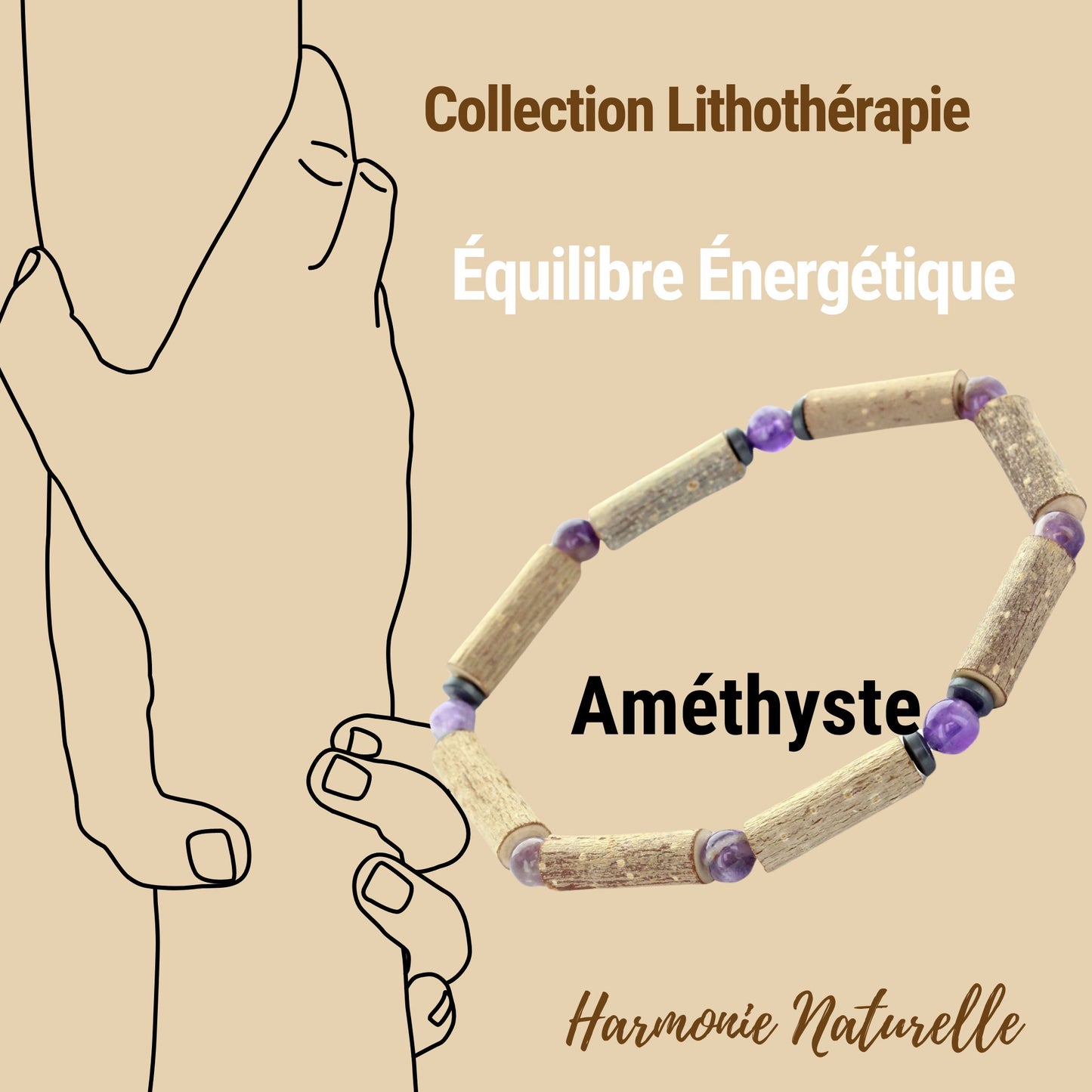 Bracelet Améthyste et Noisetier - Équilibre et Sérénité naturelle