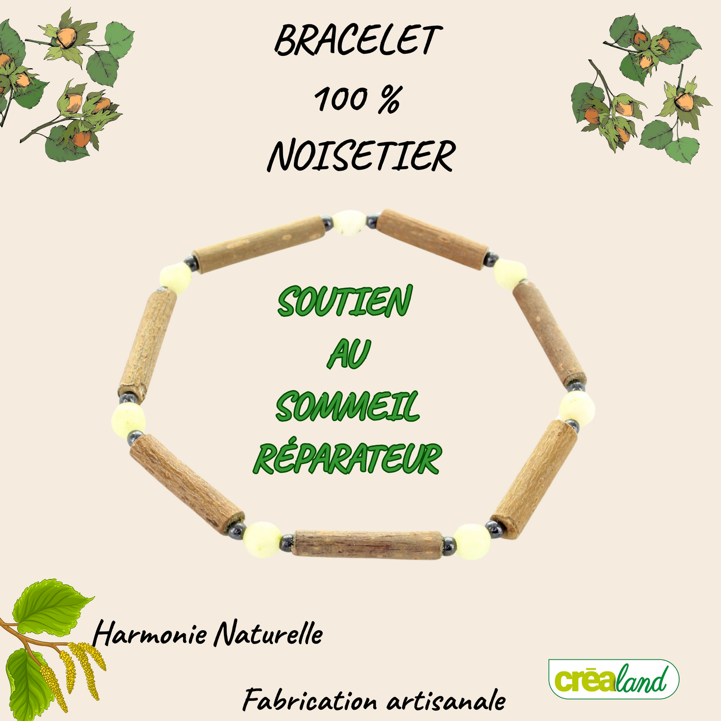 Bracelet noisetier 100% naturel - apaisement et énergie