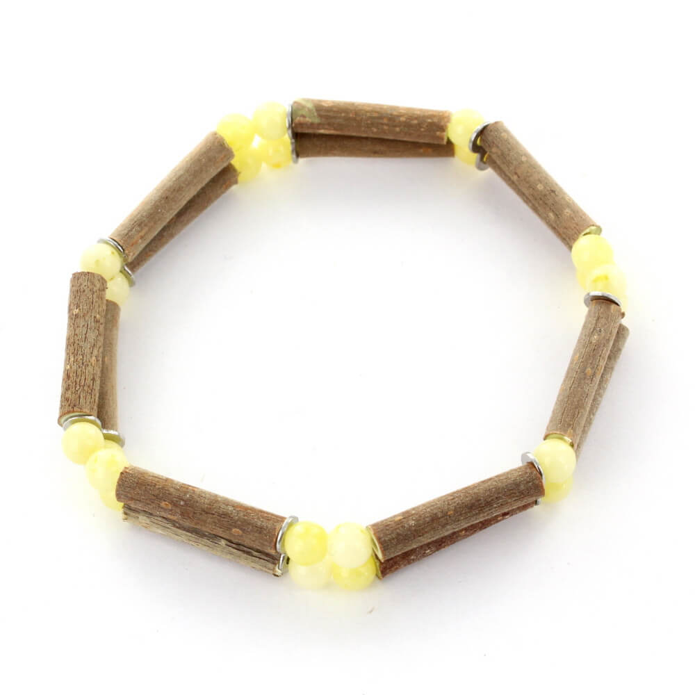 Bracelet Double Dolomite Jaune pour l'Énergie, avec Noisetier pour l'Équilibre et Hématite pour la Vitalité