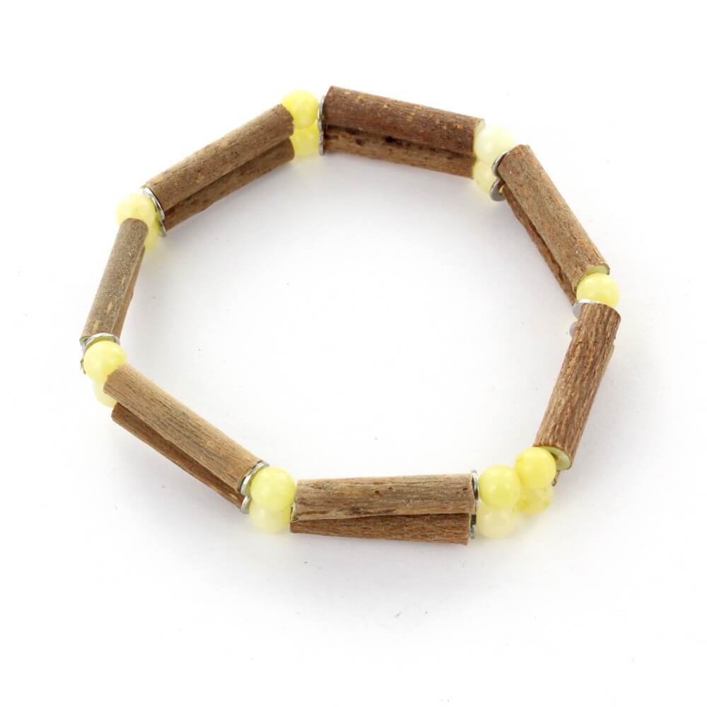 Bracelet Double Dolomite Jaune pour l'Énergie, avec Noisetier pour l'Équilibre et Hématite pour la Vitalité