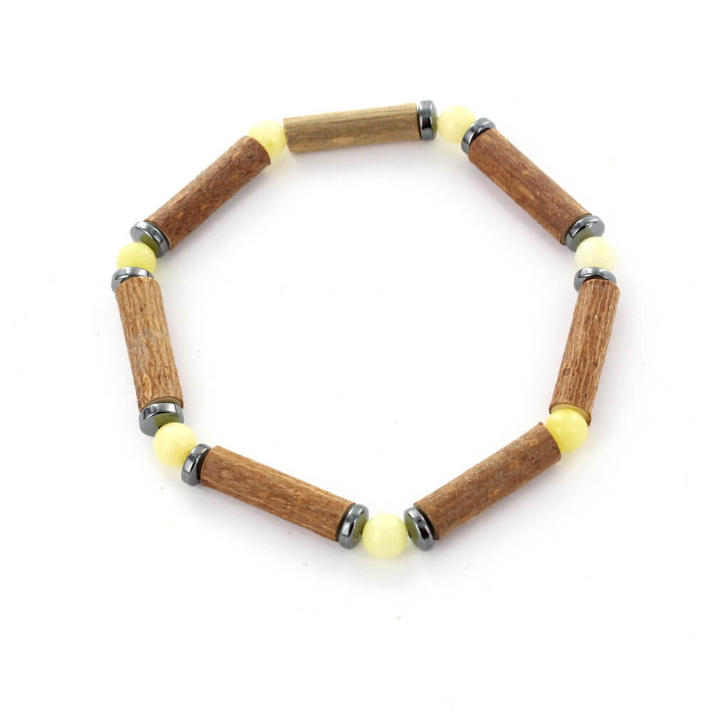 Bracelet Dolomite Jaune - Équilibre Émotionnel, Apaisement Naturel avec Noisetier, Protection grâce à l'Hématite