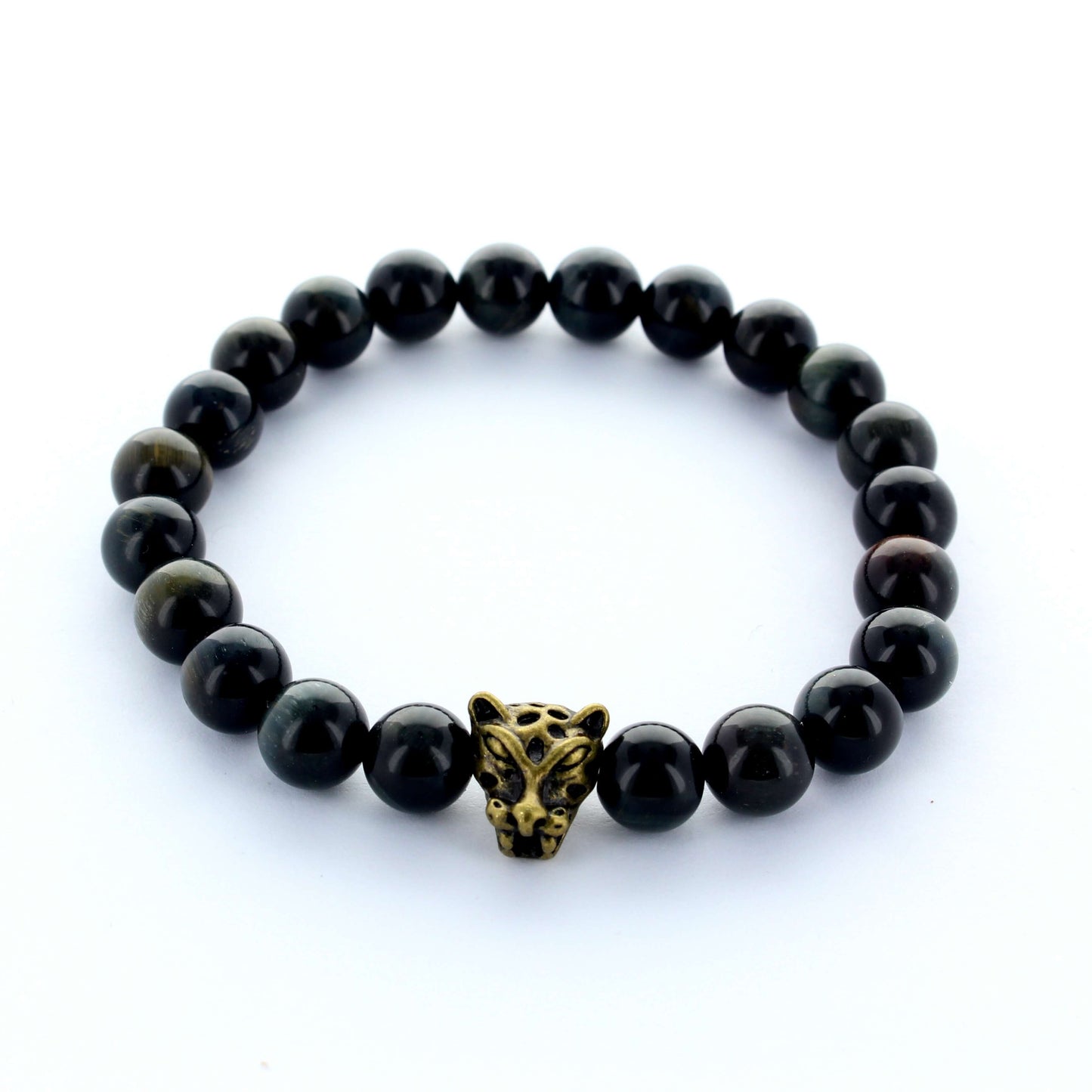 Bracelet en pierre Oeil de Tigre bleu, entretoise Tête de tigre, pour homme, modèle 1
