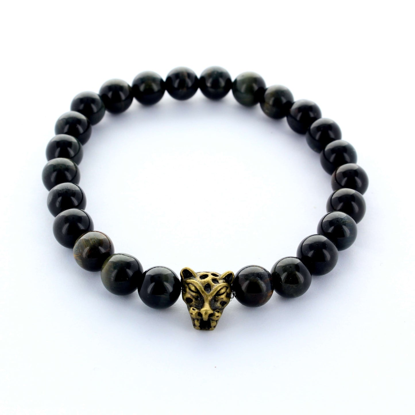 Bracelet en pierre Oeil de Tigre bleu, entretoise Tête de tigre, pour homme, modèle 1