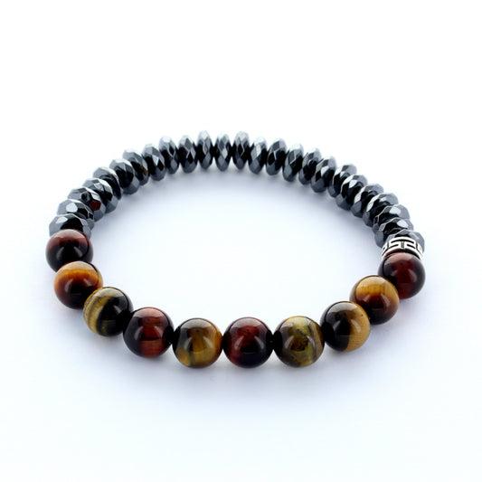 Bracelet en pierre Oeil de Tigre et Hématite, pour homme, modèle 1