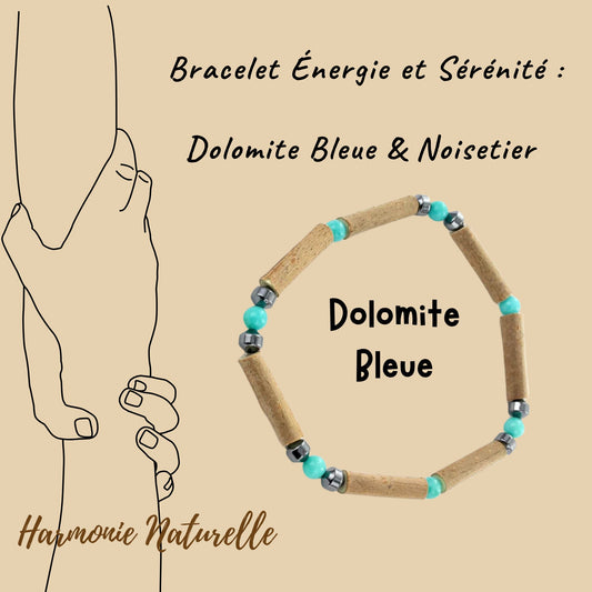 Bracelet Dolomite Bleue et Noisetier : Réalisation de Soi et Stabilité Émotionnelle