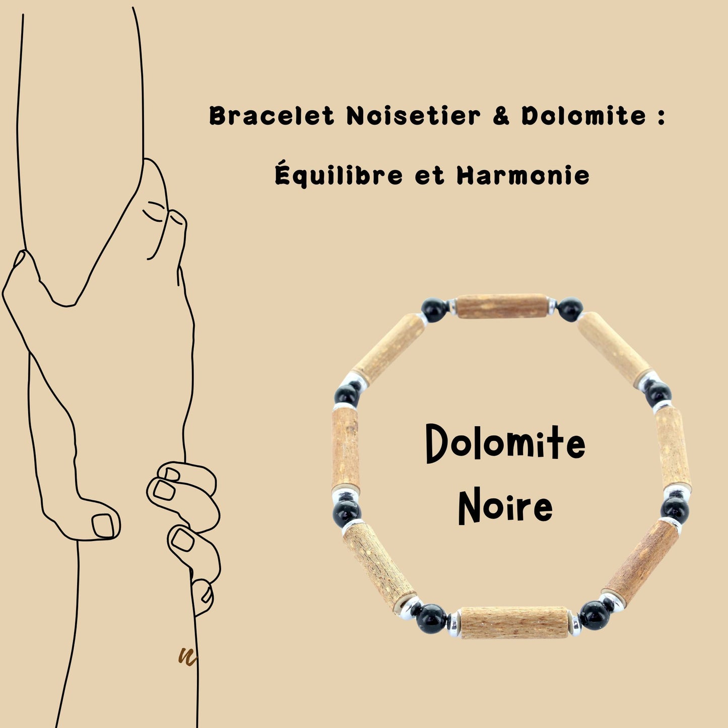 Bracelet Dolomite : Équilibre et Sérénité - Peau Apaisée grâce au Noisetier et Énergie de l'Hématite