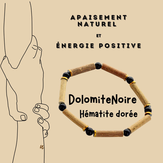 Bracelet Dolomite : Équilibre et Sérénité - Apaisement des Migraines grâce au Noisetier et Énergie de l'Hématite Dorée