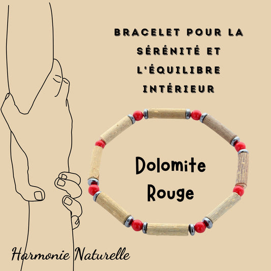 Bracelet Dolomite Rouge pour la Sérénité, Noisetier pour la Protection et Hématite pour l'Énergie Positive