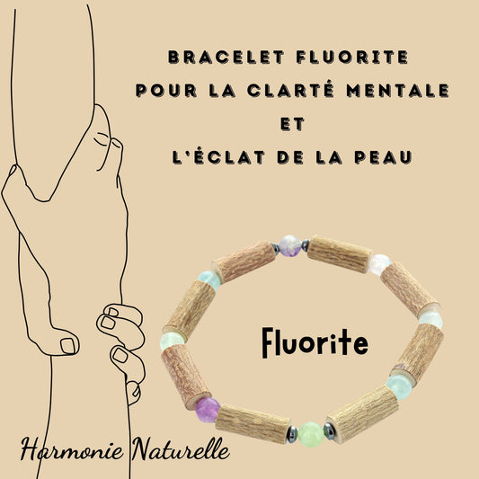 Bracelet Fluorite pour la Clarté Mentale et la Concentration, avec Noisetier et Hématite pour l'Équilibre Émotionnel