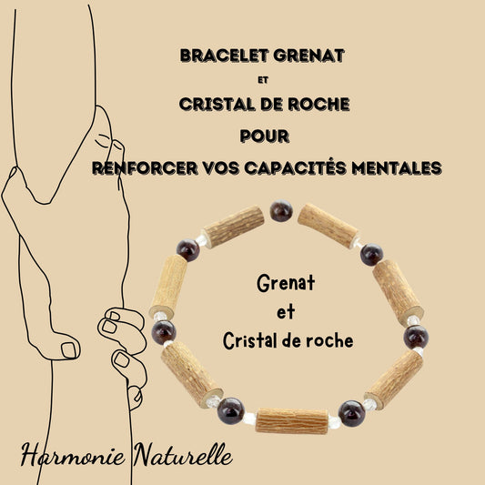 Bracelet Grenat, Cristal de Roche et Noisetier : Confiance en Soi, Clarté et Soulagement Naturel