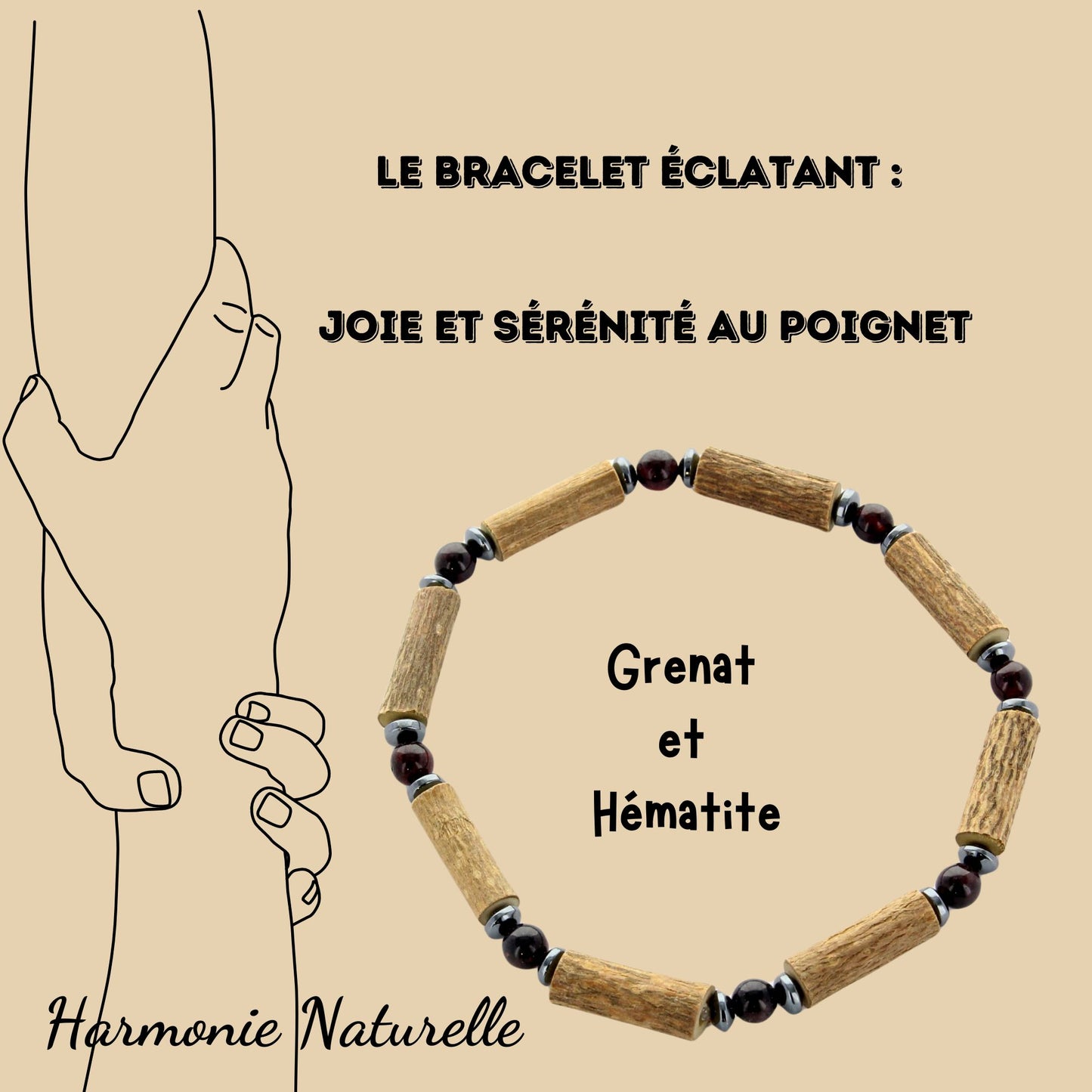 Bracelet Grenat, Noisetier et Hématite - Énergie et Équilibre