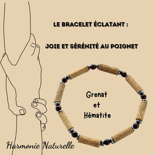 Bracelet Grenat, Noisetier et Hématite - Énergie et Équilibre