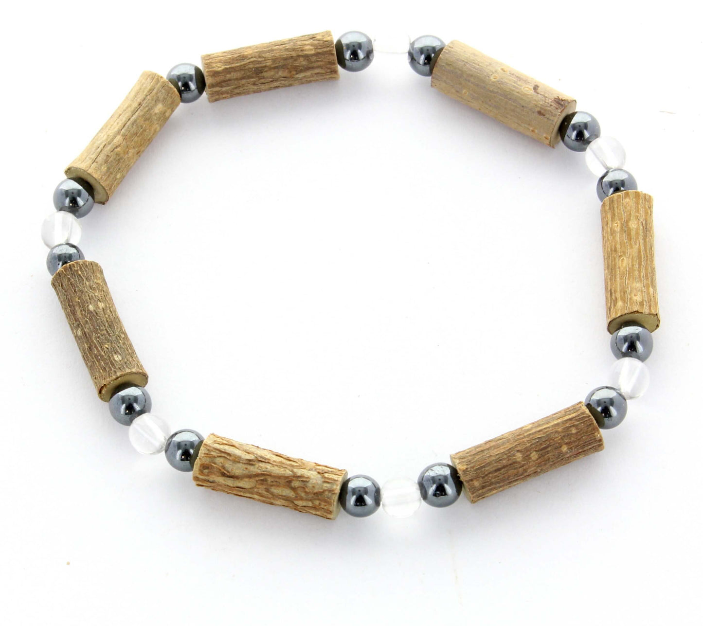 Bracelet Bien-être Naturel en Cristal de Roche, Hématite et Noisetier