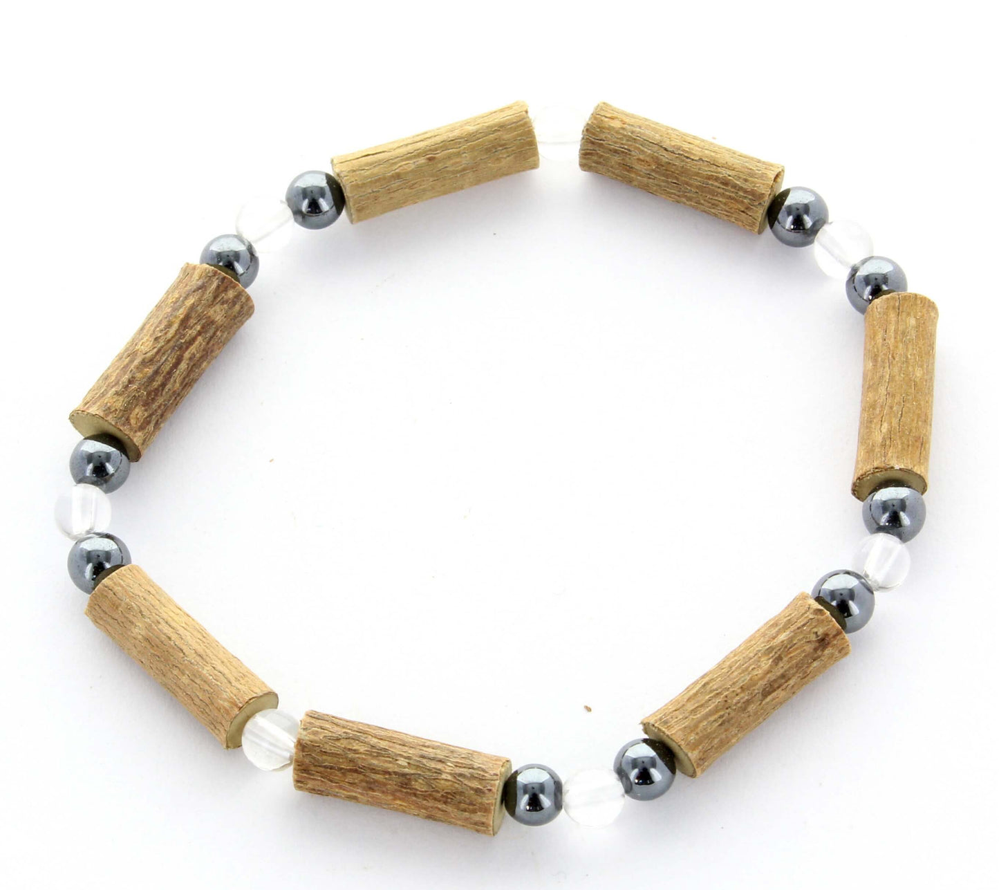 Bracelet Bien-être Naturel en Cristal de Roche, Hématite et Noisetier