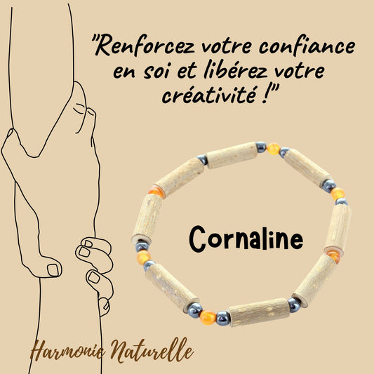 Bracelet en Cornaline pour la Vitalité et la Confiance en Soi avec Noisetier et Hématite