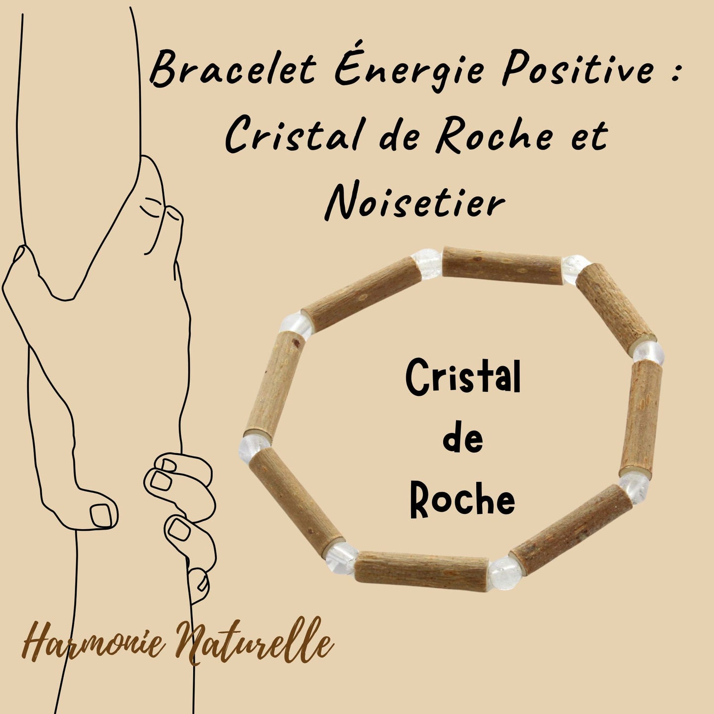 Bracelet en Cristal de Roche : Énergie et Clarté, Accompagné des Bienfaits Apaisants et Anti-inflammatoires du Noisetier