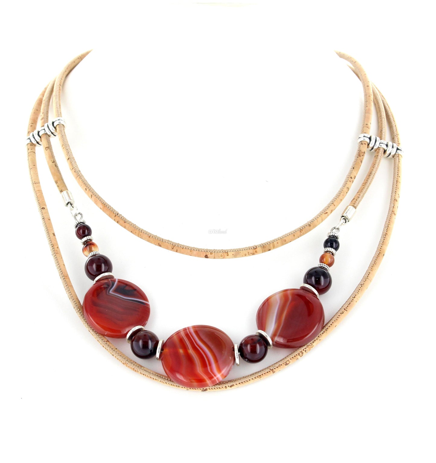 Collier en liège | pierre Agate marron | Modèle 11